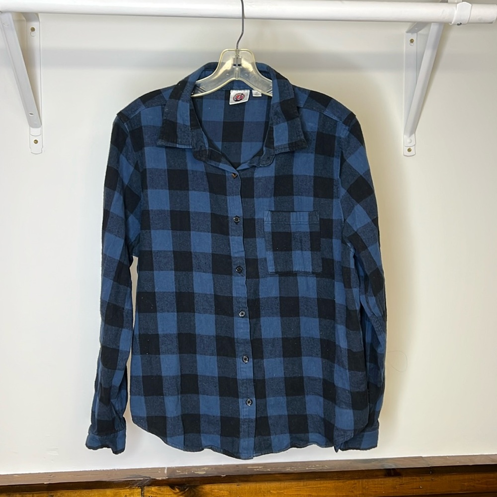 Grateful Dead Black & Blue Buffalo Plaid Cotton Button Down Logo Flannel Shirt-M